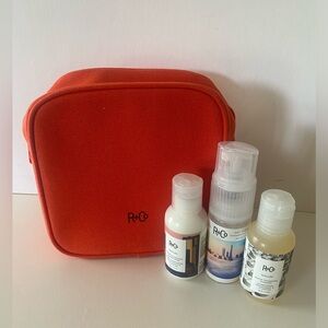 R+Co travel bag and travel size Dallas shampoo & conditioner with bonus